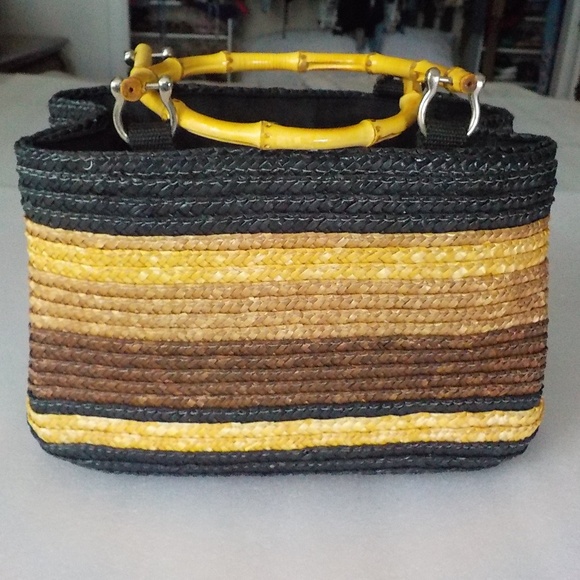 Browns & Black Stripe Straw & Bamboo Handbag - Picture 3 of 6